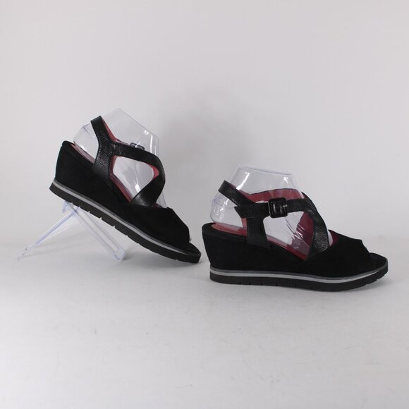 Pas De Rouge Wedge Heels Camoscio Dover Sz 39 Black Suede Leather 2.5" Heel - Picture 8 of 14